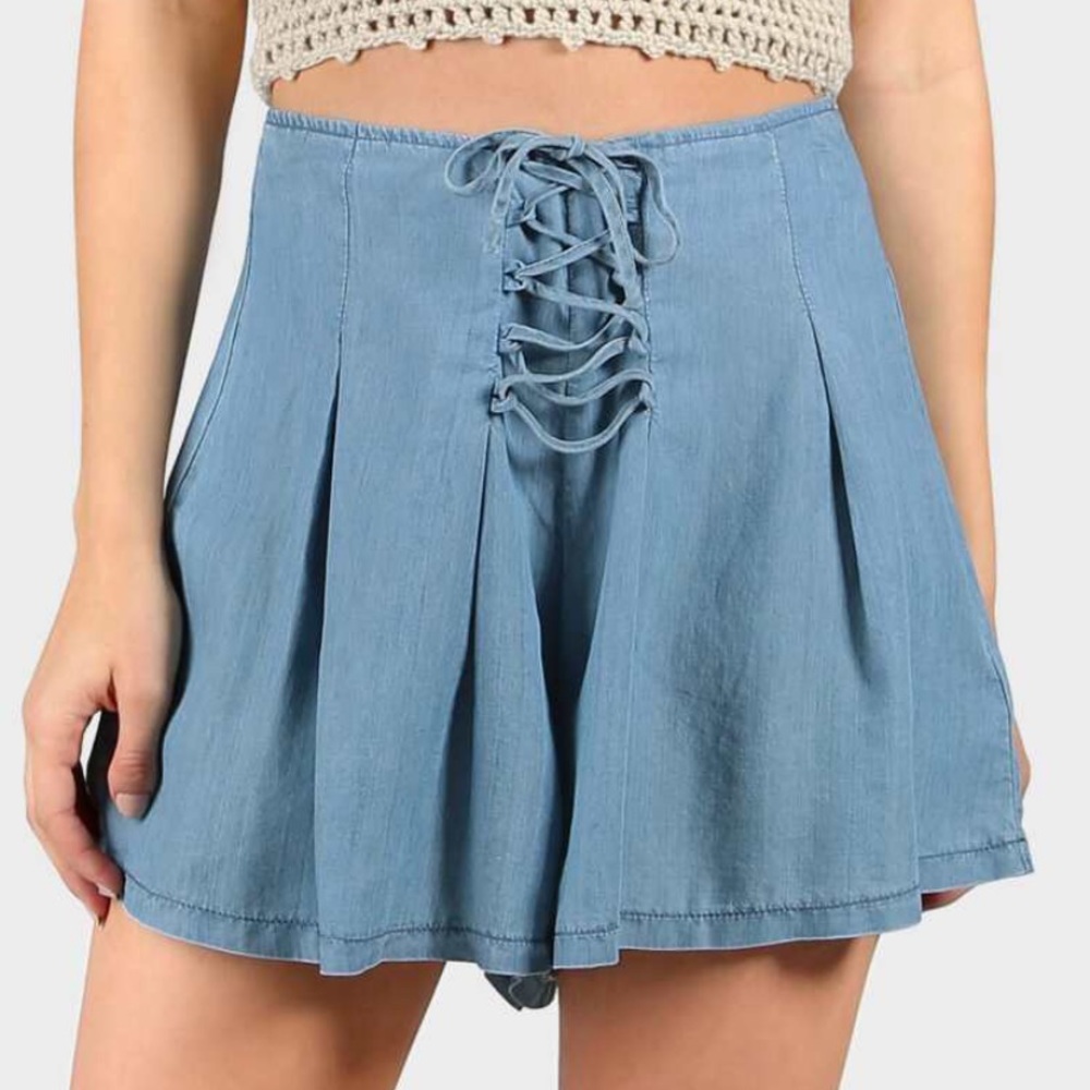 Lace Up Swing Shorts Denim